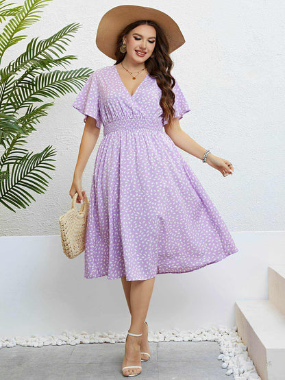 Honey Plus Size Printed Smocked Waist Surplice Dress - Purcell's Clothing Company