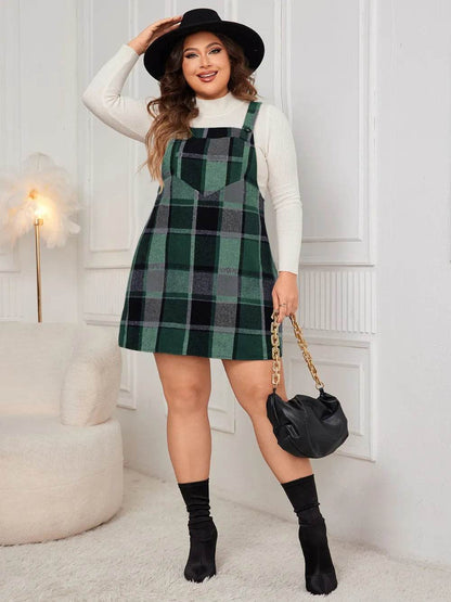 Honey Plus Size Plaid Wide Strap Overall Dress - Purcell's Clothing Company