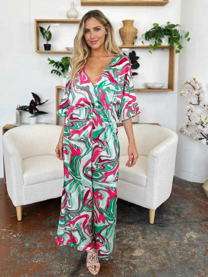 Double Take Full Size Half Sleeve Wide Leg Jumpsuit - Purcell's Clothing Company