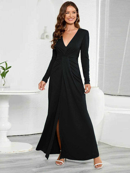 V-Neck Long Sleeve Split Dress - Purcell's Clothing Company