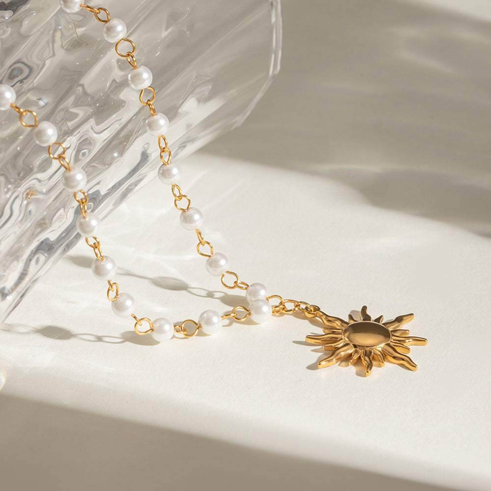 18K Gold-Plated Pearl Sun Necklace - Purcell's Clothing Company