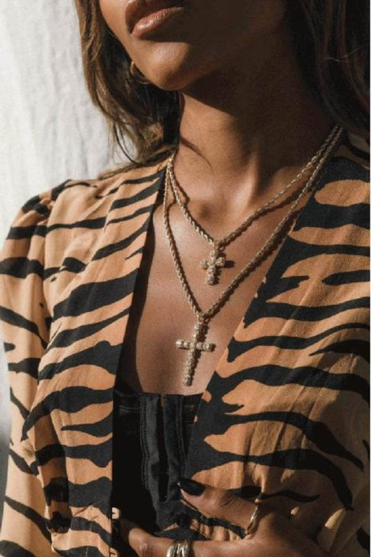 Brass Inlaid Zircon Cross Pendant Necklace - Purcell's Clothing Company