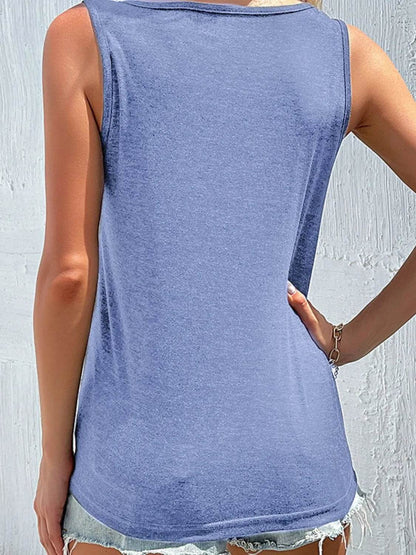 Full Size Decorative Button Round Neck Tank Plus Size - Purcell's Clothing Company