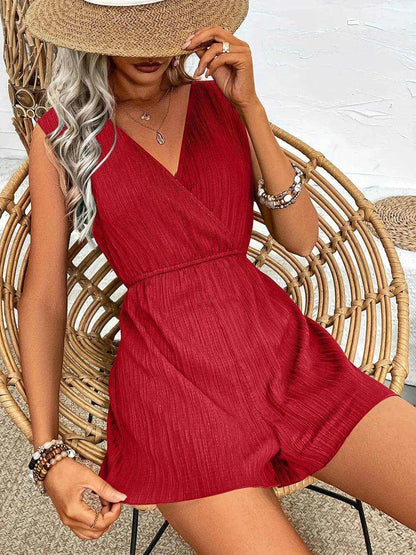 Textured Surplice Sleeveless Romper - Purcell's Clothing Company