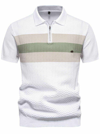 Collared Neck Striped Texture Knit Polo - Purcell's Clothing Company