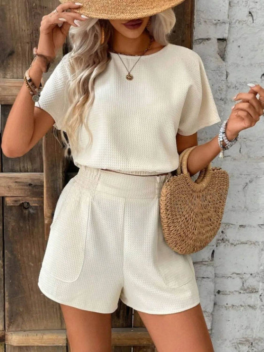 Round Neck Short Sleeve Top and Shorts Set - Purcell's Clothing Company
