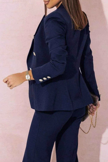 Full Size Lapel Collar Long Sleeve Blazer and Pants Set Plus Size - Purcell's Clothing Company