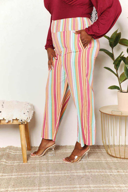 Double Take Striped Smocked Waist Pants with Pockets - Purcell's Clothing Company