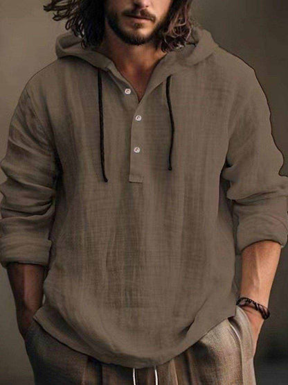 Men's Full Size Half Button Long Sleeve Hoodie - Purcell's Clothing Company