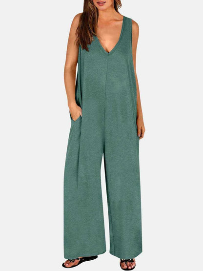 Full Size V-Neck Wide Strap Jumpsuit - Purcell's Clothing Company
