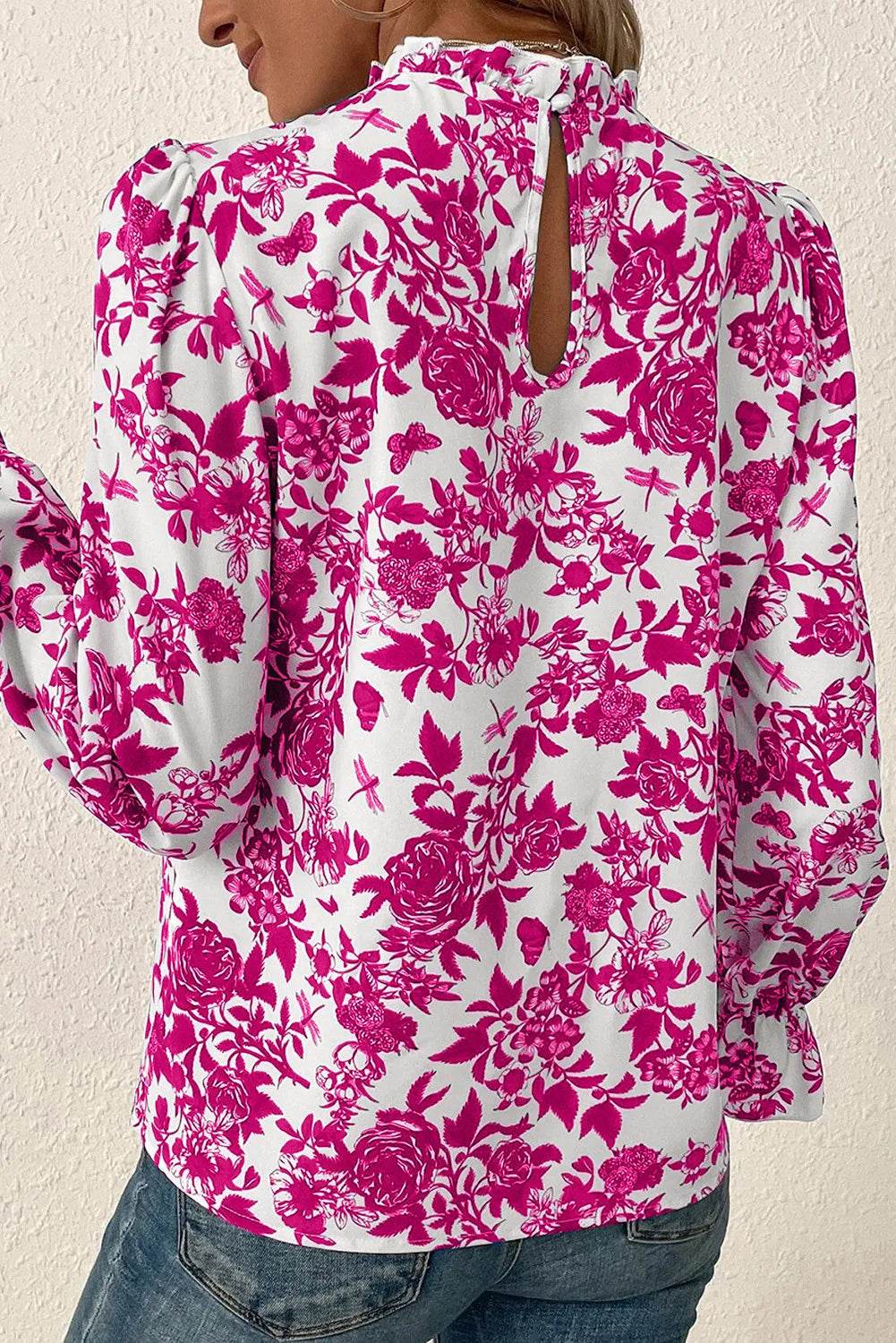 Printed Mock Neck Flounce Sleeve Blouse - Purcell's Clothing Company