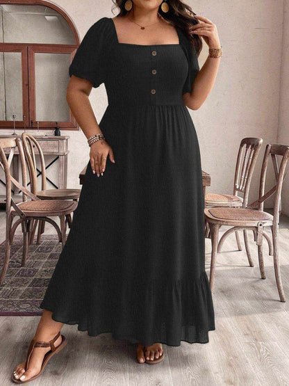 Plus Size Ruffled Hem Square Neck Short Sleeve Dress - Purcell's Clothing Company