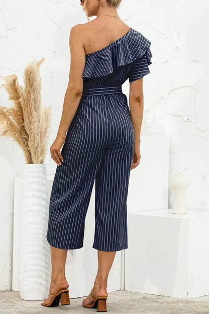 Ruffled Single Shoulder Tie Waist Jumpsuit - Purcell's Clothing Company