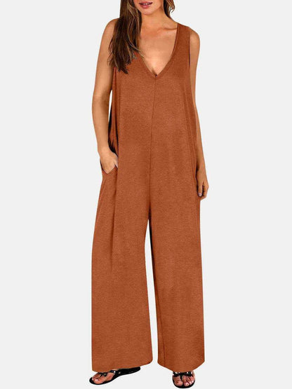 Full Size V-Neck Wide Strap Jumpsuit - Purcell's Clothing Company