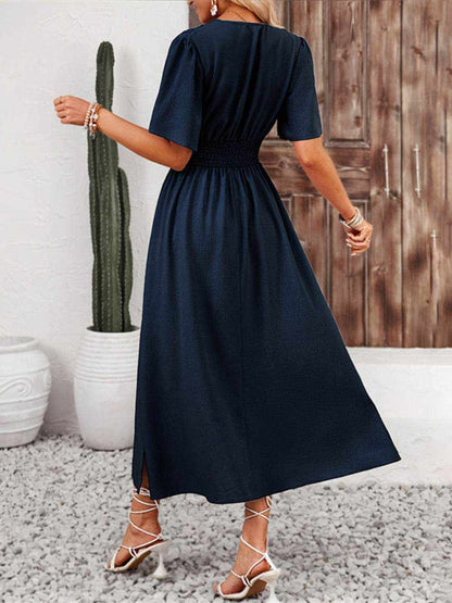 Side Slit Surplice Flutter Sleeve Midi Dress - Purcell's Clothing Company