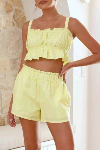 Ruffled Square Neck Cami and Shorts Set - Purcell's Clothing Company