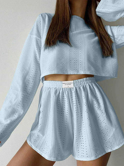 Eyelet Round Neck Top and Shorts Set - Purcell's Clothing Company
