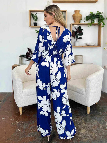 Double Take Full Size Printed Tie Back Wide Leg Jumpsuit - Purcell's Clothing Company