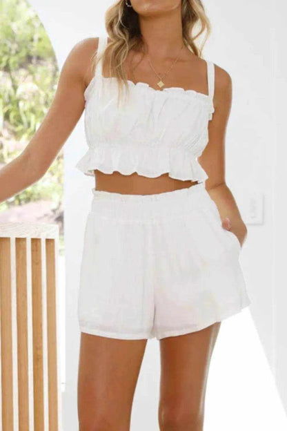 Ruffled Square Neck Cami and Shorts Set - Purcell's Clothing Company