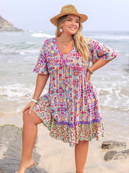Plus Size Lace Detail Printed Half Sleeve Dress - Purcell's Clothing Company