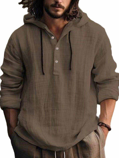 Men's Full Size Half Button Long Sleeve Hoodie - Purcell's Clothing Company