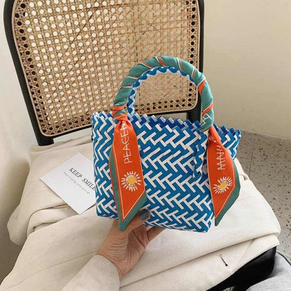 Contrast Woven Handbag with Ribbon - Purcell's Clothing Company