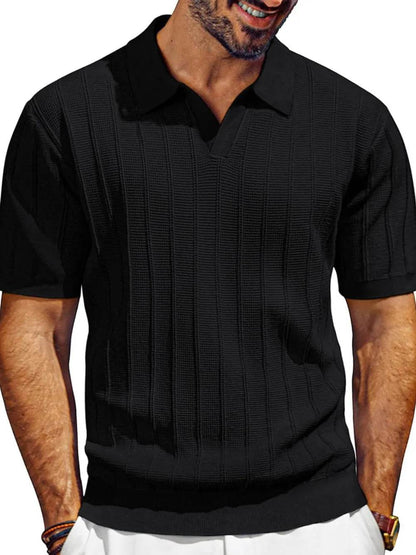 Textured Collared Neck Short Sleeve Polo - Purcell's Clothing Company