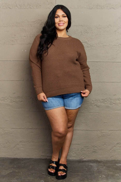 Zenana Breezy Days Plus Size High Low Waffle Knit Sweater - Purcell's Clothing Company
