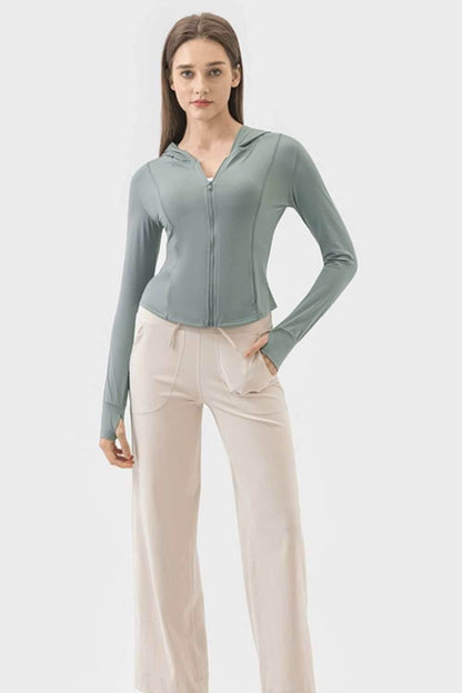 Millennia Pocketed Zip Up Hooded Long Sleeve Active Outerwear - Purcell's Clothing Company