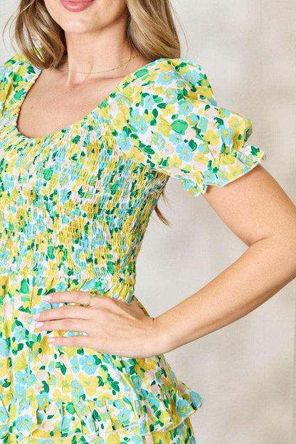 Devine Smocked Scoop Neck Flounce Sleeve Mini Dress - Purcell's Clothing Company