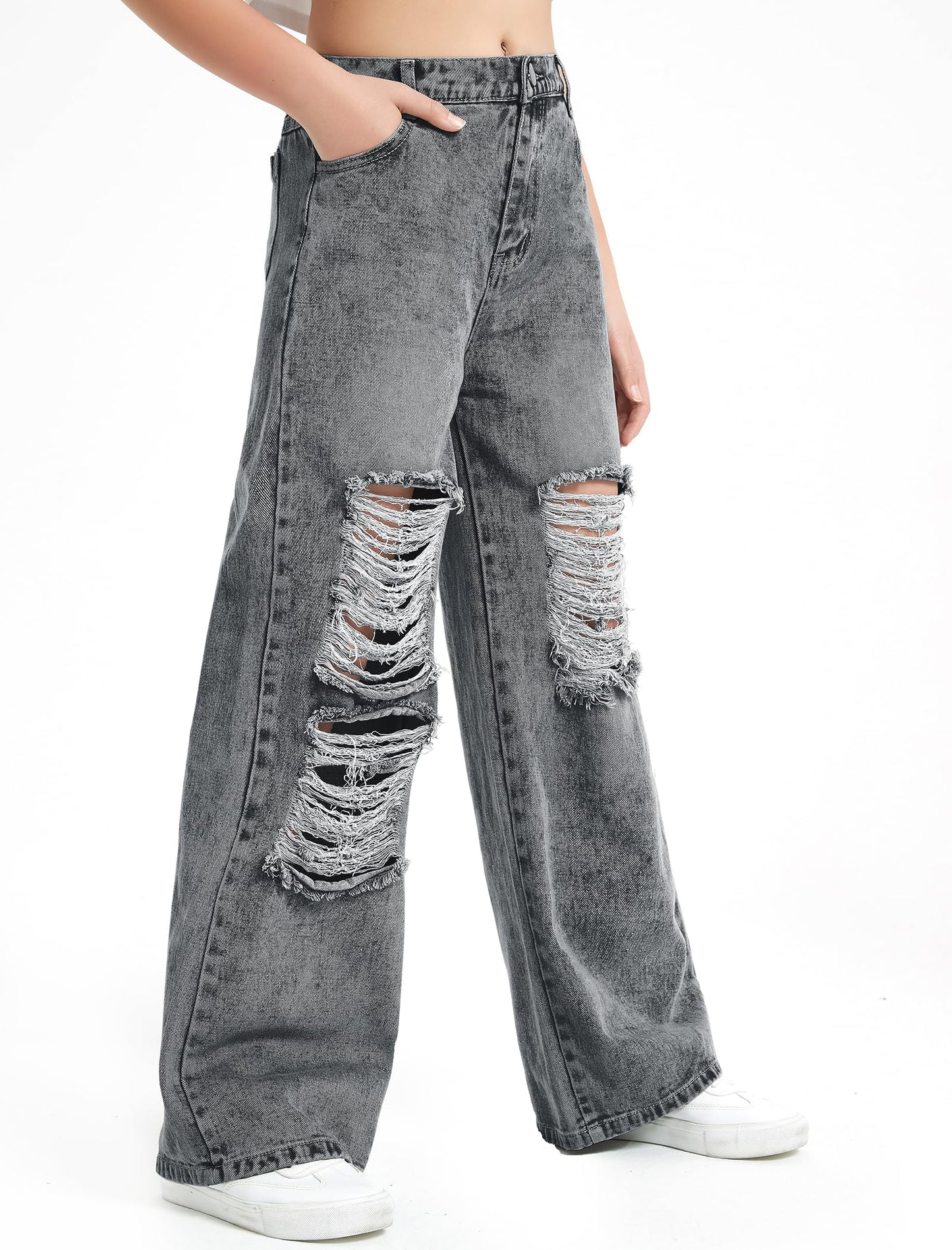 Wide Leg Ripped Jeans