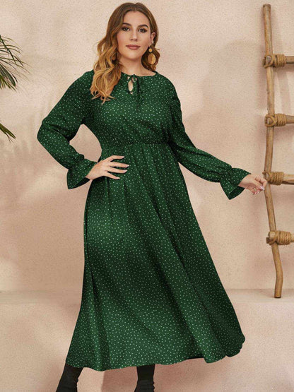 Honey Plus Size Ruffled Polka Dot Long Sleeve Midi Dress - Purcell's Clothing Company