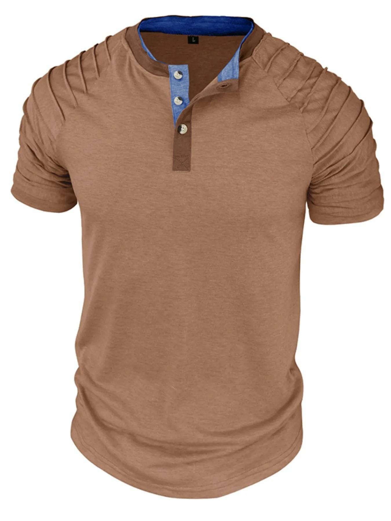 Casual Henley Short Sleeve Top with Contrast Collar - Purcell's Clothing Company
