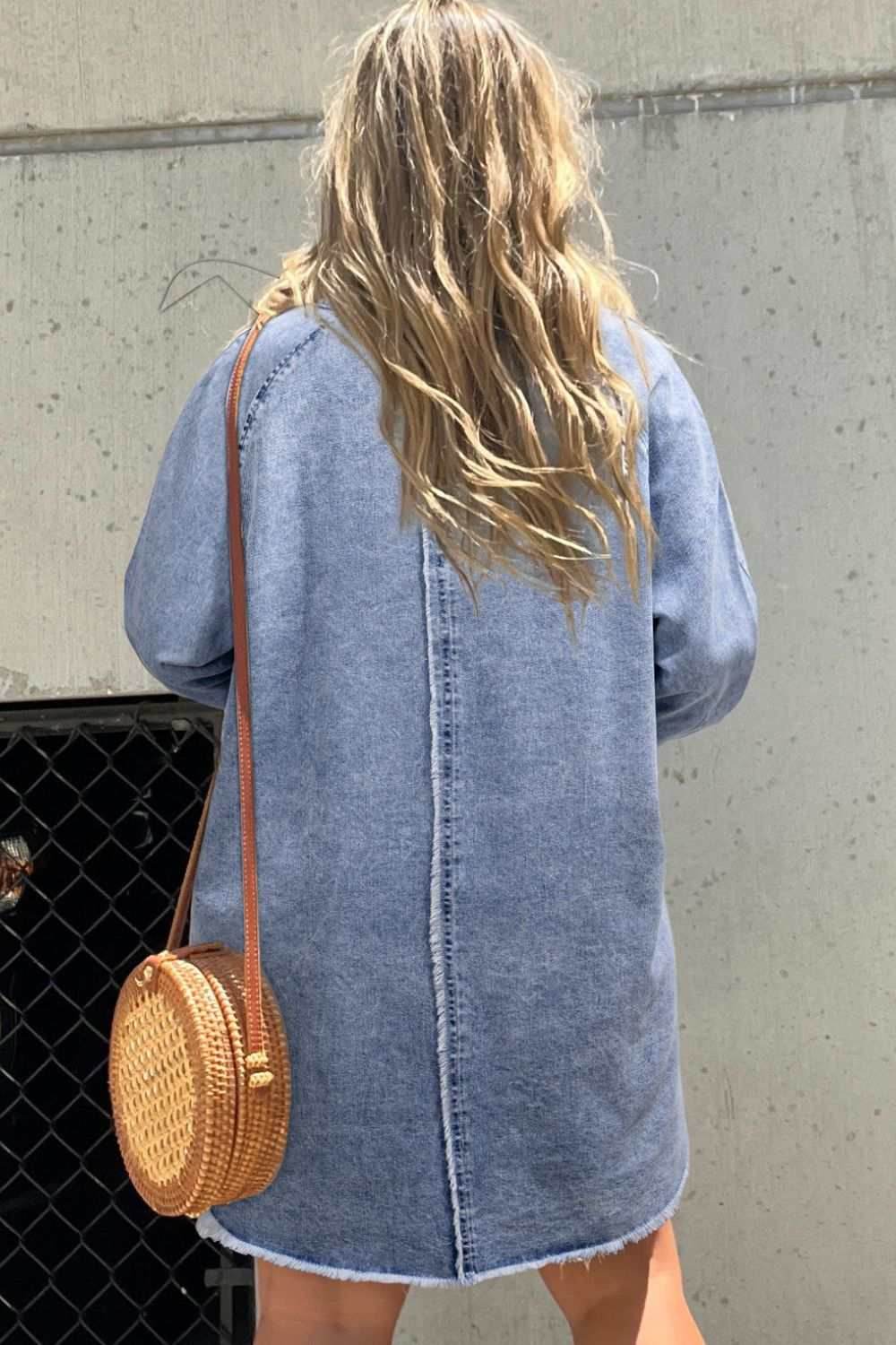 Raw Hem Button Down Long Sleeve Denim Dress - Purcell's Clothing Company