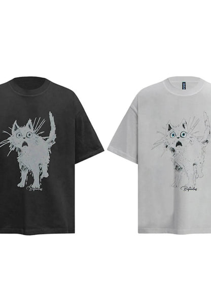 Men's Cat Graphic Short Sleeve Oversized T-Shirt - Purcell's Clothing Company