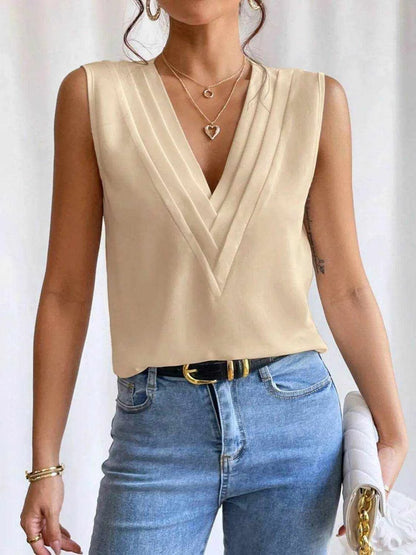 V-Neck Pleated Sleeveless Cami Tank Top - Purcell's Clothing Company