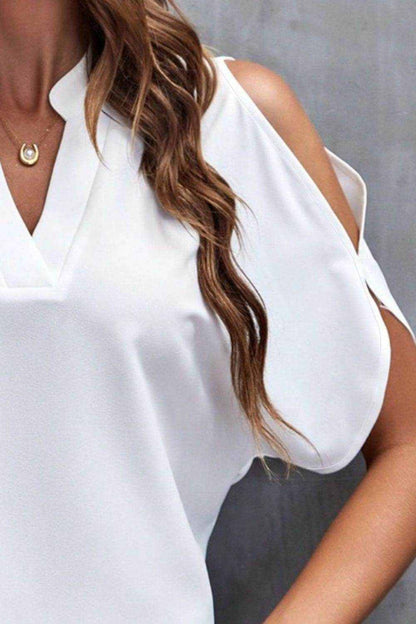 Notched Cold Shoulder Blouse - Purcell's Clothing Company