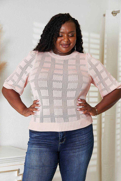 Mandy Ribbed Trim Round Neck Knit Top - Purcell's Clothing Company