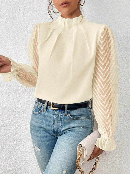 Mock Neck Flounce Sleeve Blouse - Purcell's Clothing Company