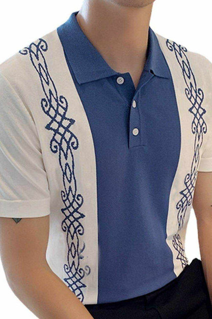 Blue Pattern Button Polo - Purcell's Clothing Company