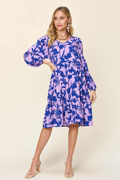 Double Take Full Size Printed Ruffle Hem Dress with Pocket - Purcell's Clothing Company
