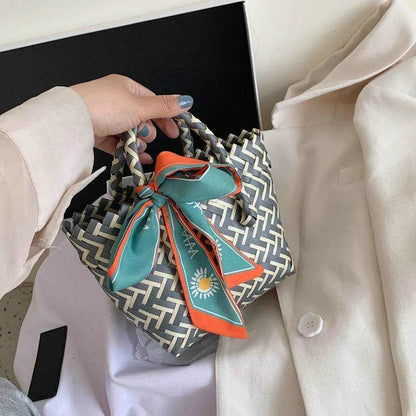Contrast Woven Handbag with Ribbon - Purcell's Clothing Company