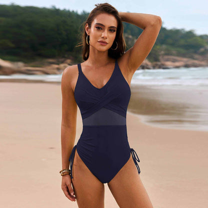 Drawstring Ruched V-Neck One-Piece Swimwear - Purcell's Clothing Company