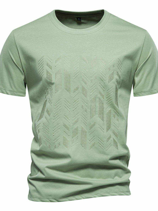 Round Neck Geometric Embroidered T-Shirt - Purcell's Clothing Company