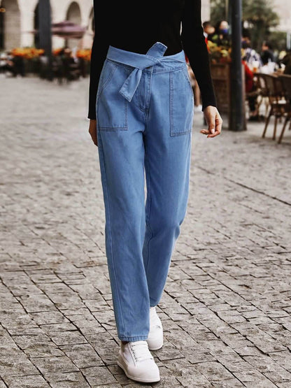 Tied Straight Jeans with Pockets - Purcell's Clothing Company