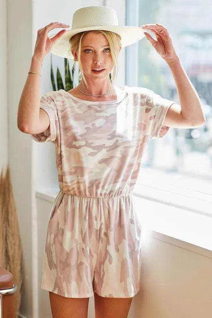 BiBi Camo Print French Terry Romper with Side Pockets - Purcell's Clothing Company