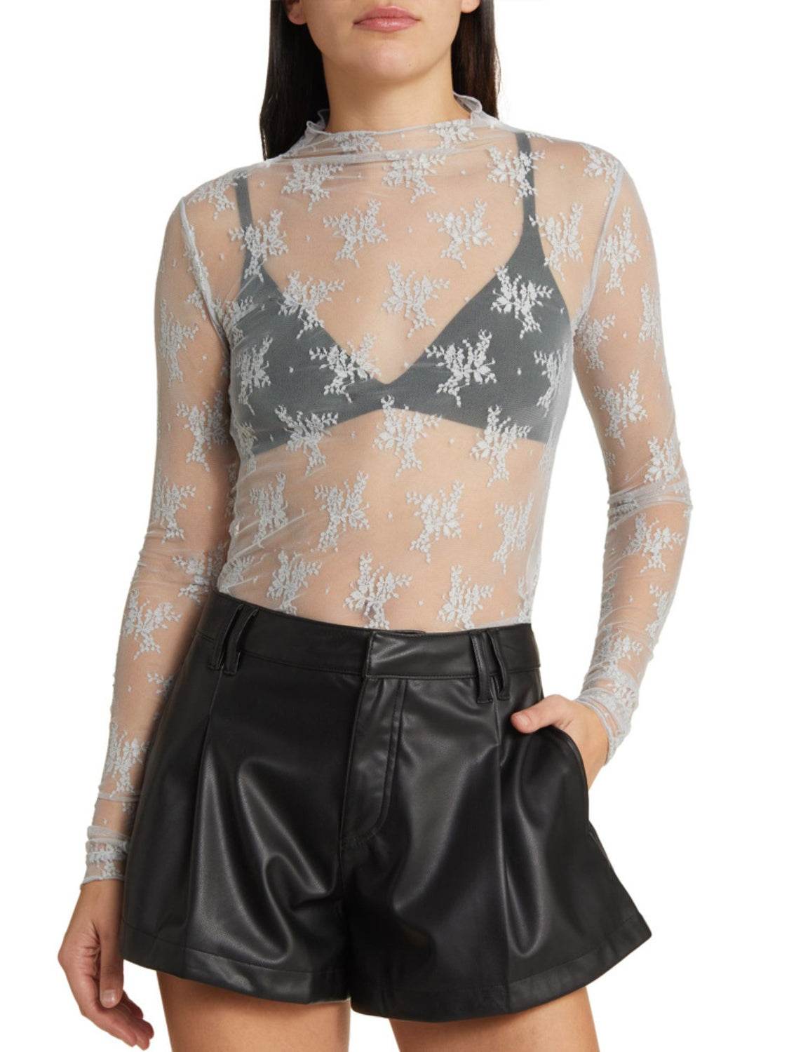 Lace Mock Neck Long Sleeve Blouse - Purcell's Clothing Company