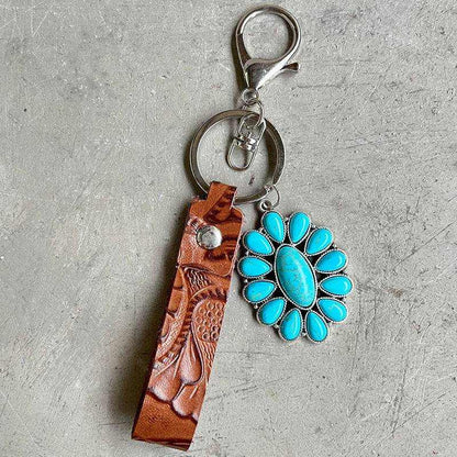 Turquoise Genuine Leather Key Chain - Purcell's Clothing Company