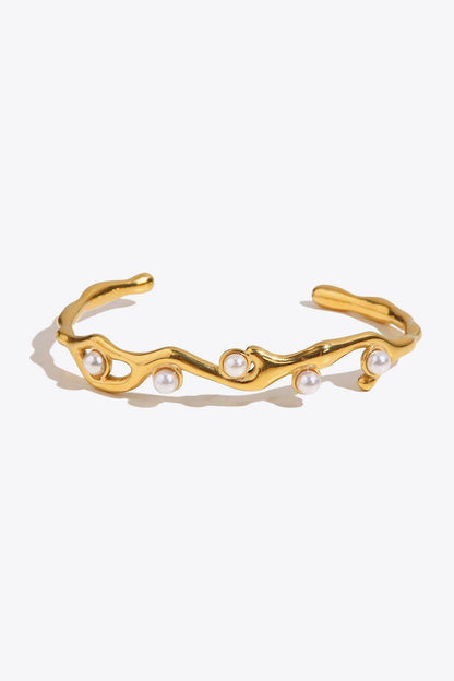 Inlaid Synthetic Pearl Open Bracelet - Purcell's Clothing Company