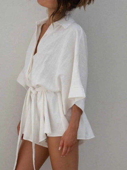 Collared Neck Half Sleeve Romper - Purcell's Clothing Company